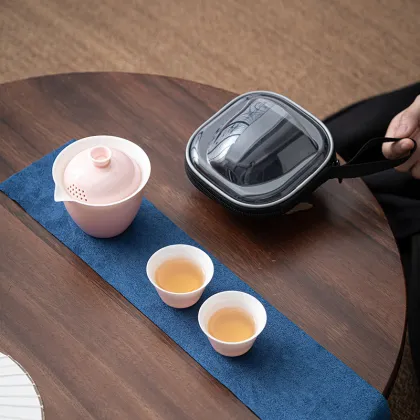 Portable Light Pink Porcelain Tea Set - Gift Bag Included: Tea Maker, Infuser, and Gongfu Set