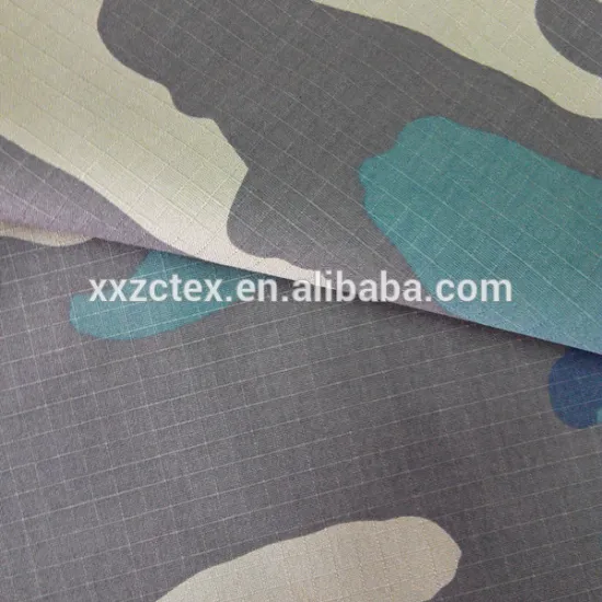 100 cotton printed camo and dyed ripstop fabric