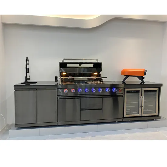 High End Black Stainless Steel Modular Outdoor Kitchen Cabinets Side Gas Burner Stove BBQ Grill with Marble Countertop