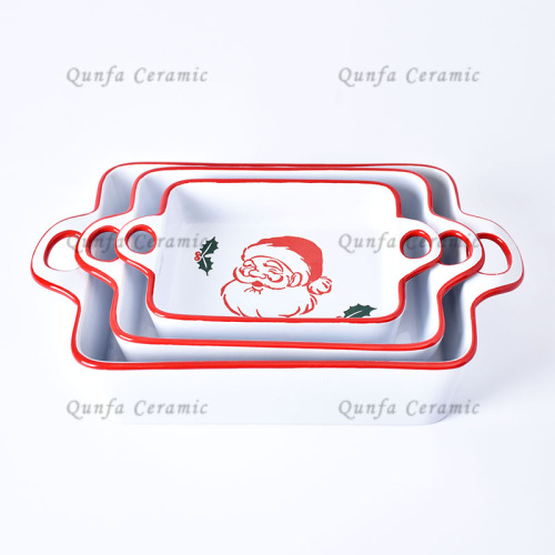 Christmas Decals Ceramic Bakeware Set With Handle