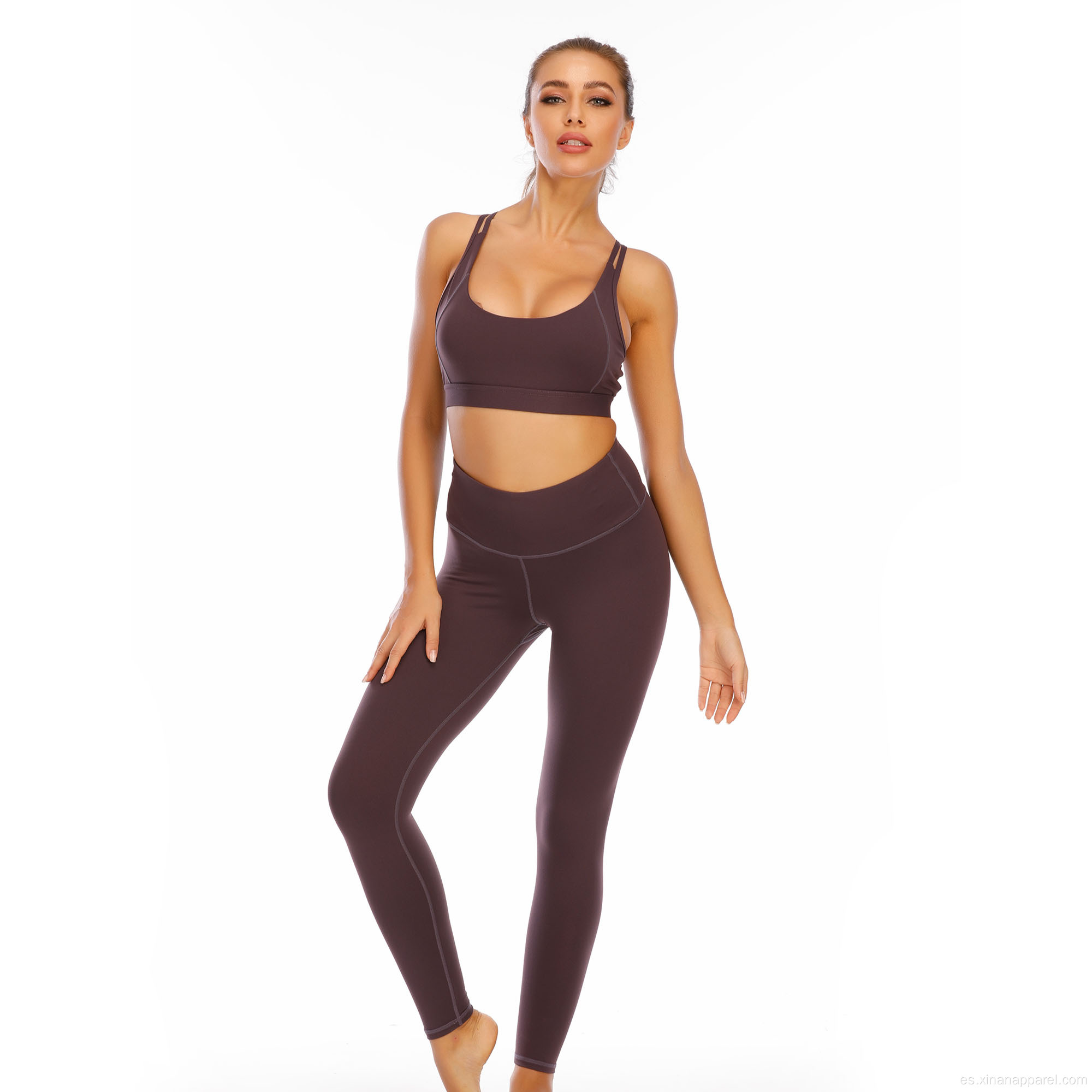 Traje de yoga deportivo de fitness para mujer transpirable de color sólido