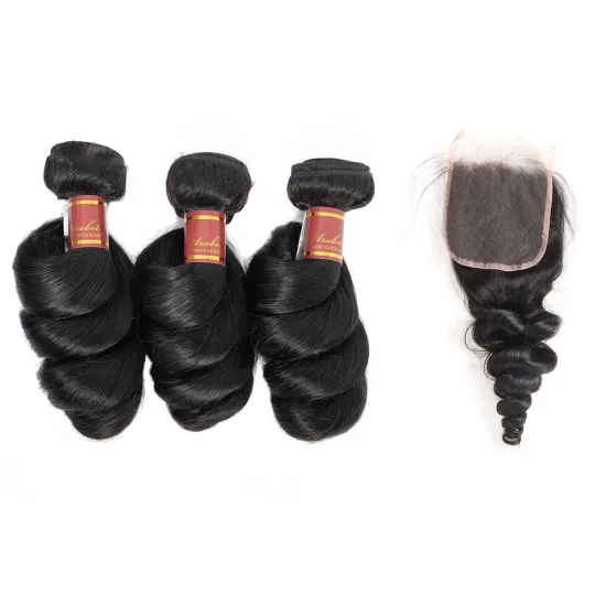Cambodian Loose Wave Unprocessed Virgin Hair Bundle With High Density Lace Closure