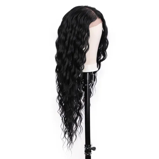 Aisi Hair 22 Inch Water Wave Natural Black Wig Long Wavy Swiss Lace Wig Wholesale Synthetic Lace Front Hair Wigs For Black Women
