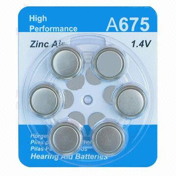 A675 zinc air battery, button cell battery for hearing aid, 1.4V 630mAh