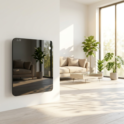Calefactor de panel convector Infra Glass montado en la pared