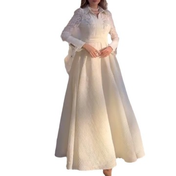 2024 European and American White Forechest Bead Flower Dress