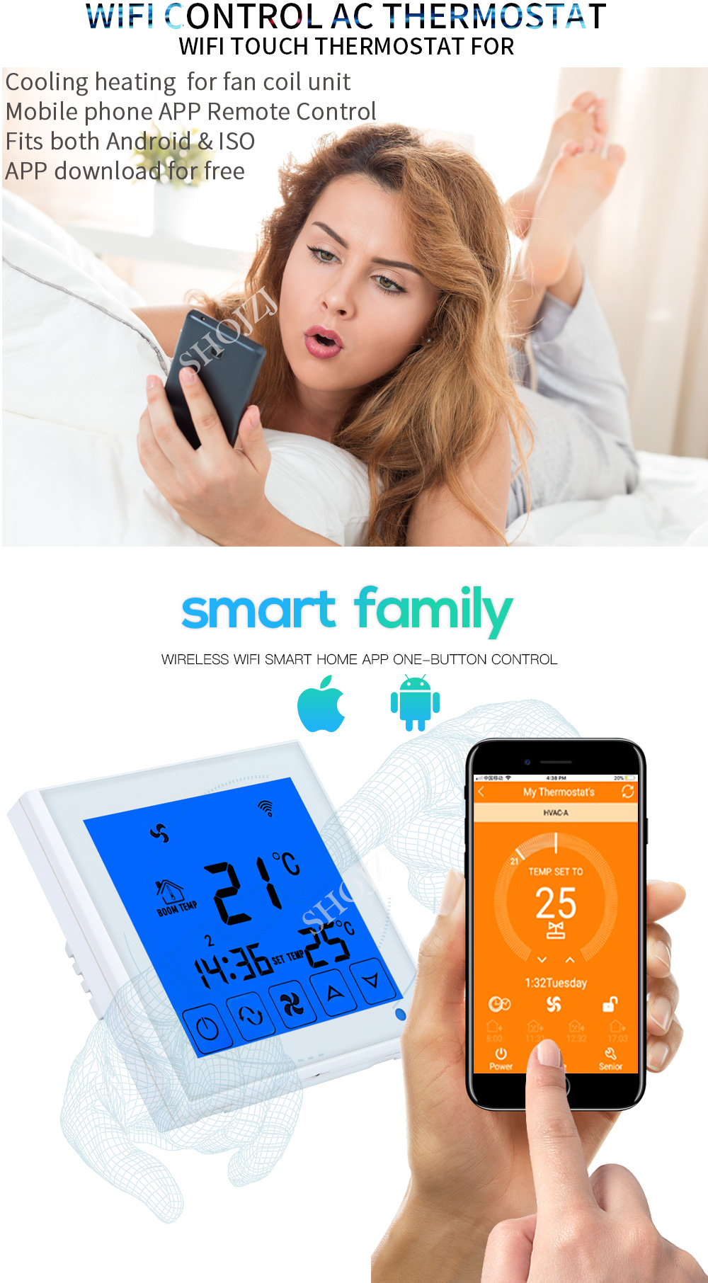 Smart Central Air Conditioner Temperature Controller 2p 4p Fan Coil