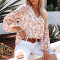 V-Neck Long Elegant Women Blouses Shirt Top
