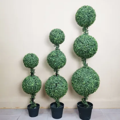 High Quality Custom Faux Three Boxwood Topiary Indoor Trees