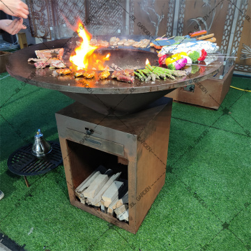 Outdoor cooking fire pit grill