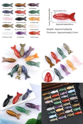 Gemstone Craving Fish Pendant Natural Stone Handmade Craved Fish Pendant (15X40MM) Crystal Fish Charm Pendant for Diy Jewelry