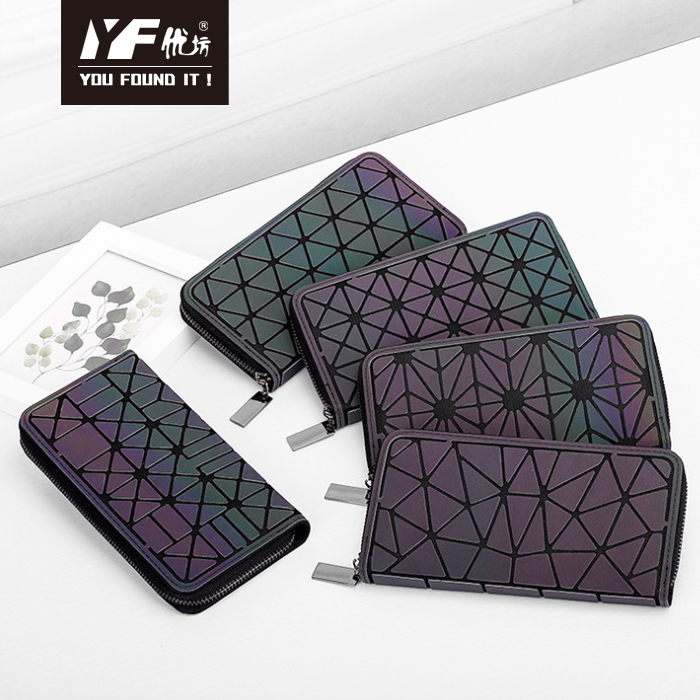Nuevo diseño Rhombus Personalidad Mini bolsas Mujeres Moda PU Material Luminoso billetera