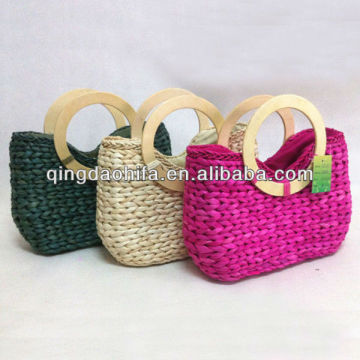 HIFA 2012 Fashion Straw Beach Bag Round Wood Handle