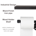 Double Paper Tower Holder with Wood Shelf Storage