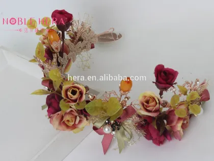 Beauty Princess Headdress Metal Crown Royal Fabric Flower 787HC