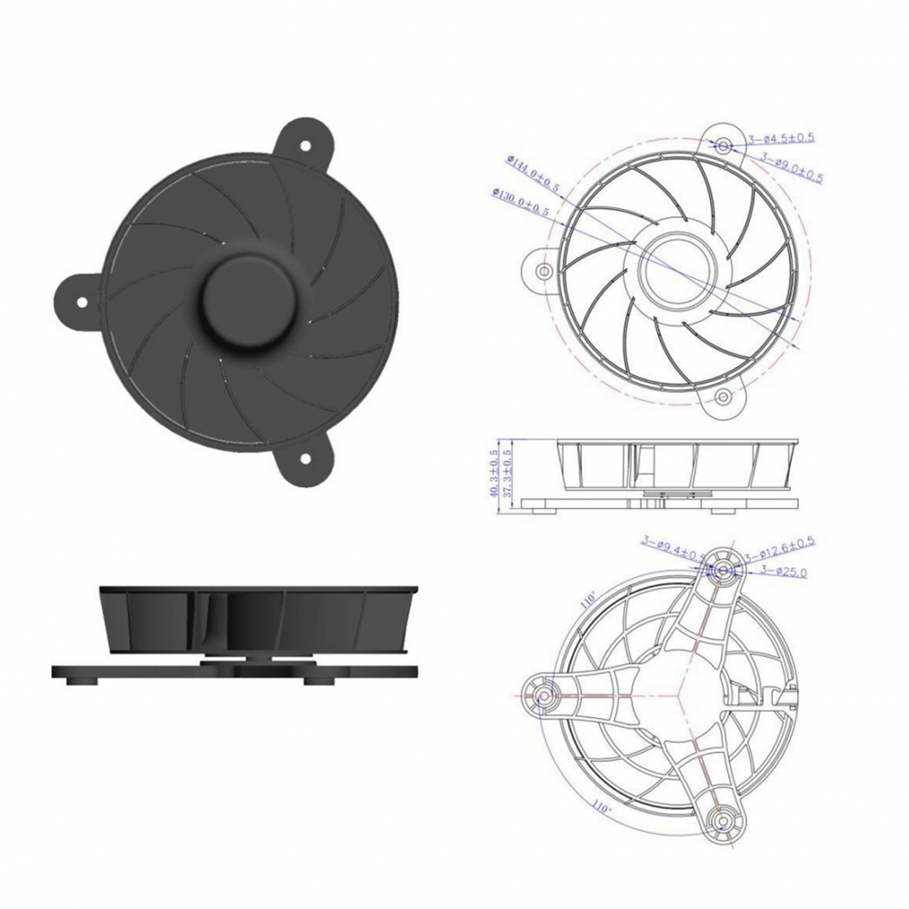 Ventilador de geladeira plástico 130x130x40mm