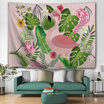 Flamingo Tapestry Flower Plants Leaf Wall Hanging Tropical Garden Pink Tapestry for Livingroom Bedroom Home Dorm Decor