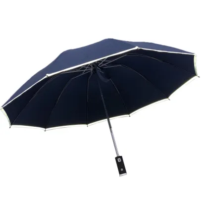 Portable Windproof Automatic 3-Fold Reflective Umbrella with 10 Ribs