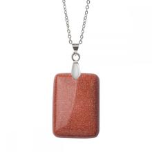 Natural Goldstone Women Chakra Rectangle Gemstone Pendant Necklace