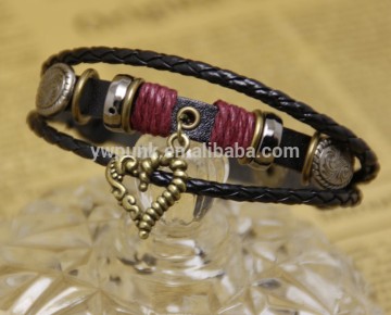 China Top 10 Fashion Jewelry Manufacture with supreme quality competitive Price Bronze Love Charm Wholesale Leather bracelet