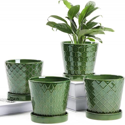 Garden decoration Ceramic Flower Pot with Drainage Hole and Tray Supplier