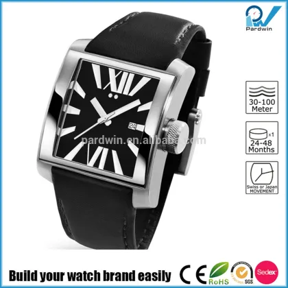 Build your watch brand easily square case best women watch brand stainless steel genuine leather strap