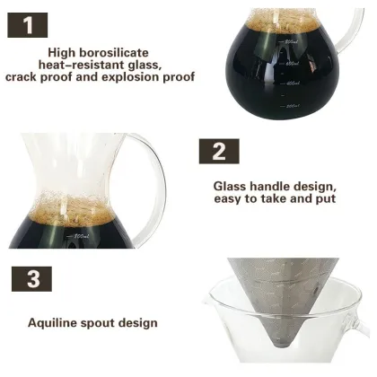 Vietnamese Stainless Steel Coffee Filter Set with Glass Carafe