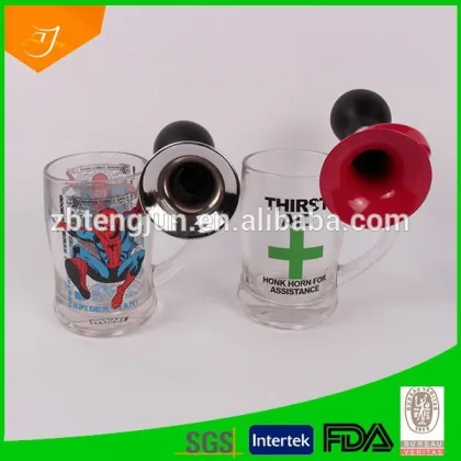 logo print white beer mug with trumpet