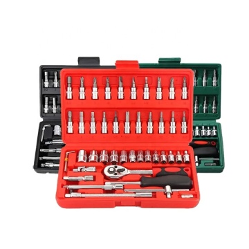 TOOLJOY 46-Piece Repair Tool Kit: Comprehensive 1/2" and 1/4" Dr. Socket Set in Portable Wrench Box