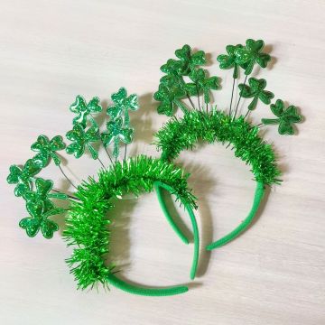 Green Glittery Clover Leaf Bopper Headband for St. Patrick's Day