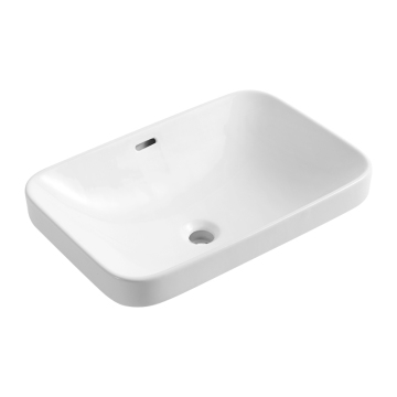 Lavamanos Semi Recessed White Ceramic Bathroom Vanity Unit with Sink and Semi-Counter Basin