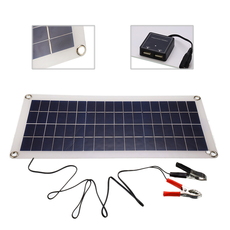 30W Solar Panel Dual USB Output Solar Cells Poly Solar Panel 10/20/30/40/50A/60A Controller for 12V/24V Battery Power Charger