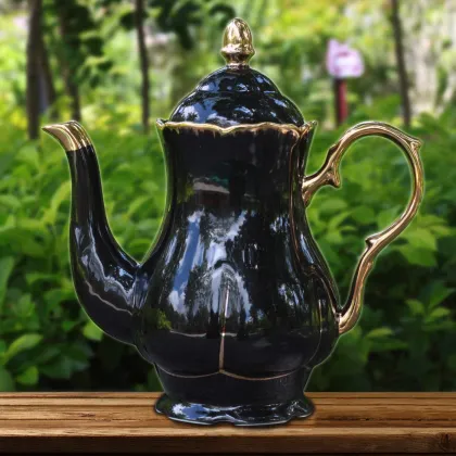 Elegant Gold Trim Ceramic Tea Pot - Large Capacity Gift for Tea Lovers