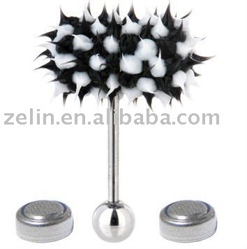 Black-White Vibrating barbell jewelry body tongue piercing ring