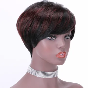 Short Pixie Cut Wig Cheap Human Hair Straight Bob Wigs With Bangs Full Machine Human Hair Wigs for Black Women Black & Ombre