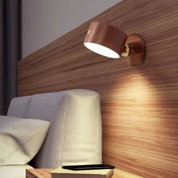 Modern Indoor Rechargeable Touch Control Dimming Wooden Bedside Wall Lamp