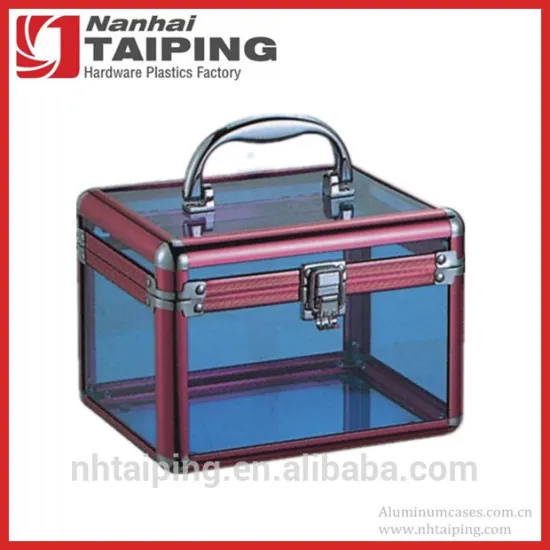 Big Size Pink&Blue Acrylic Aluminum Framed Makeup Case Vanity Box