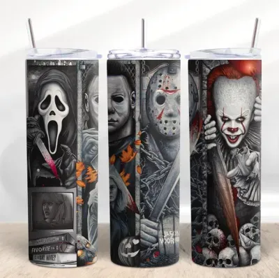 Horror Movie Tumbler Halloween Horror Cup Straws Stainless Steel Lids Travel Mug