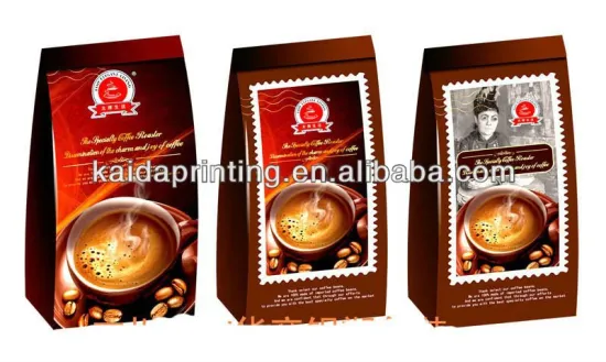 Flat Bottom Side gusset Coffee packaging bag, gravure vivid printing customized shapes and sizes accepted