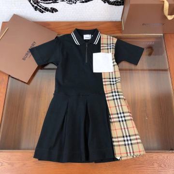 High quality girl polo dress plaid stitching black kids dresses for girls