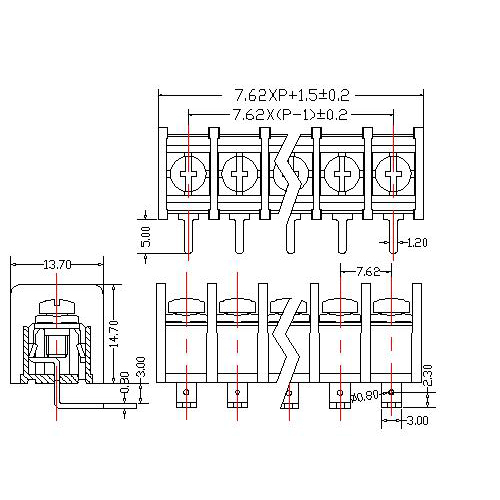 AT825-7.62XXX-D Barrier Terminal Block Pitch7.62mm 