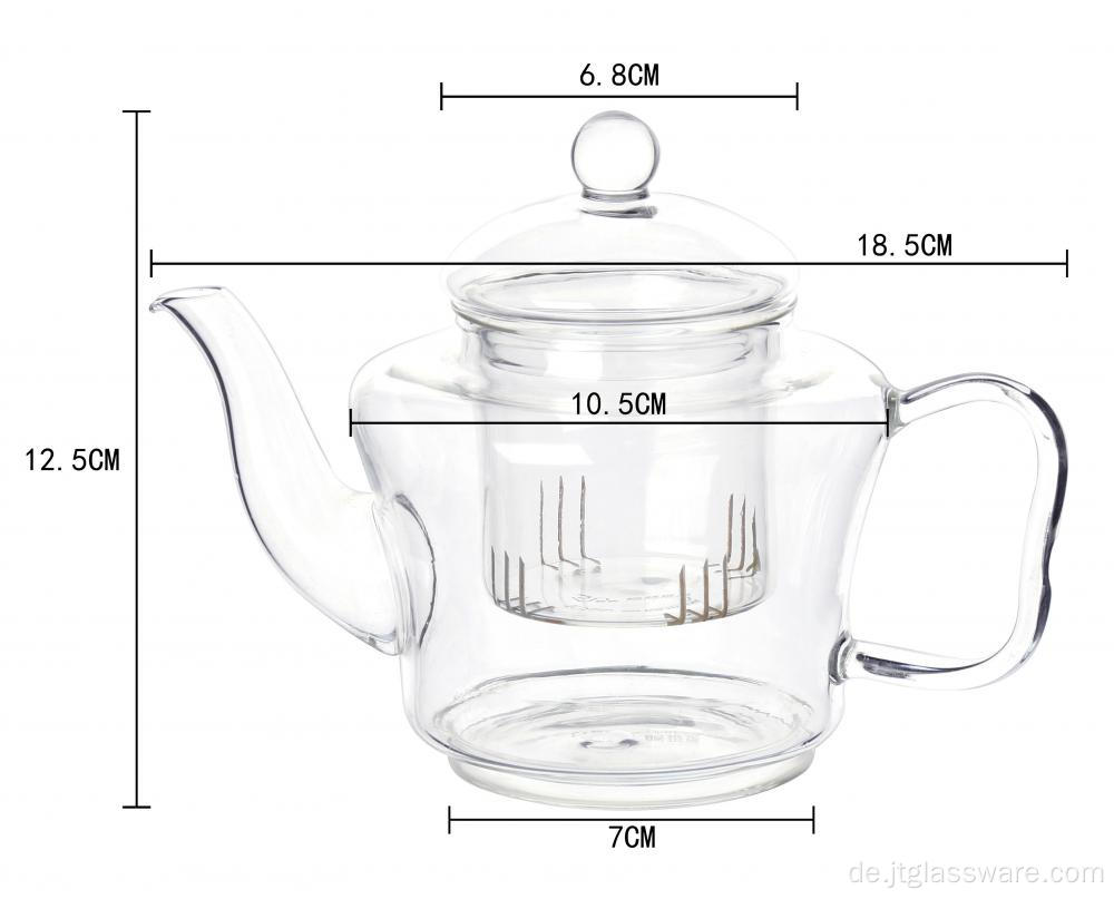 Mundgeblasene Teekanne aus Pyrex-Glas, Blühendes Tee-Set