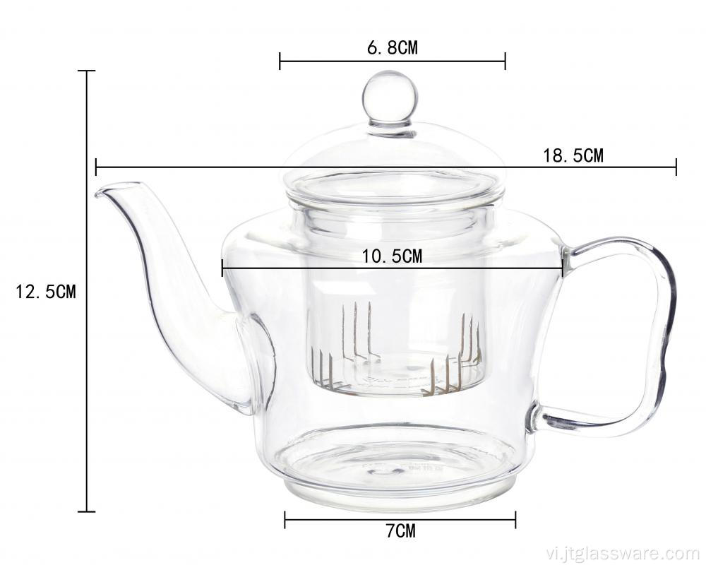 Bộ ấm trà hoa thủy tinh Mouthblown Pyrex