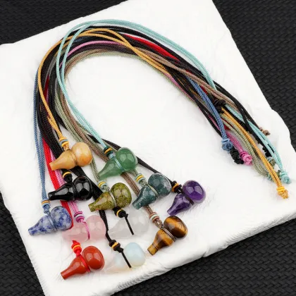 Gemstone Calabash Pendant Neckalce 18X30MM Handmade Craved Calabash Charm Pendant Rope Necklace