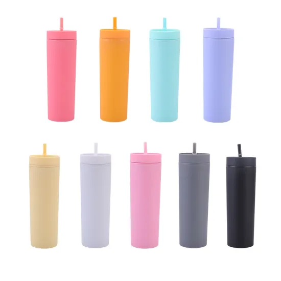 Customizable Double-Walled Acrylic Tumblers with Straws - 500ML Drink Cups