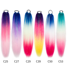 Alileader proporciona una muestra de cola larga de cola larga Cabello sintético Cabello previamente extensiones de brillo estirado Tinsel de cabello