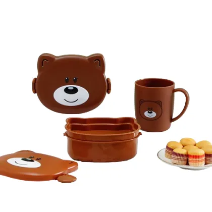 Double Buckle Leakproof Bear Lunch Box with Cutlery and Water Cup