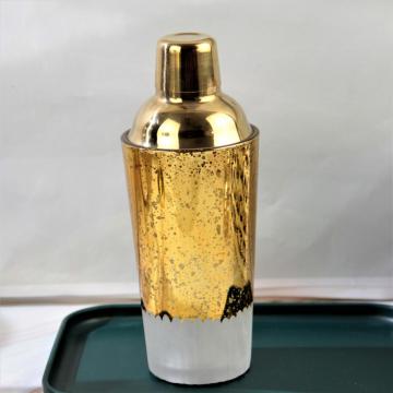 glass cocktail shaker with gold plated design