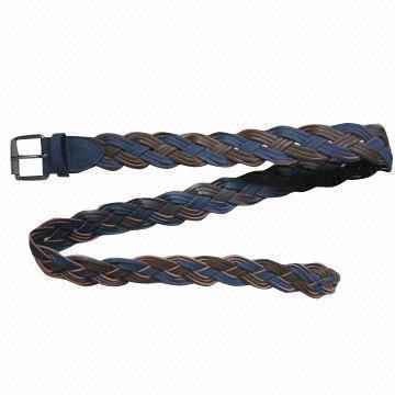 Nice braided belts in fashion design, made of PU in blue and brown