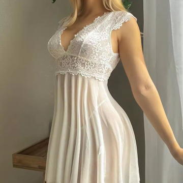 Mesh Sexy Lingerie: Nightdress Deep-V-ชุดนอนเซ็กซี่ชิ้นเดียวของผู้หญิง